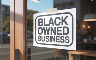 Black Owned Business Sign Taped on Storefront Glass Door