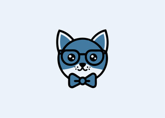 cat with glasses bow and yellow eyes isolated vector illustration