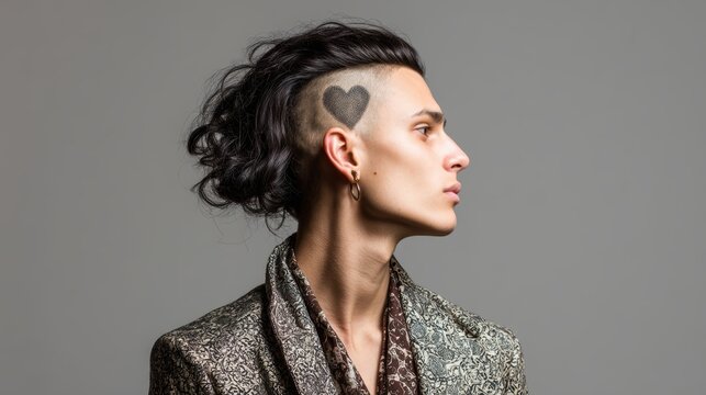 Slick side part undercut with tiny heart shaved design