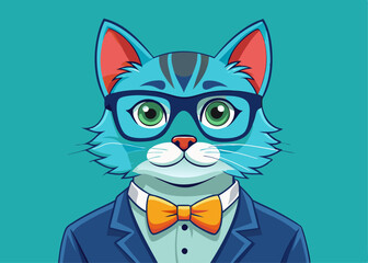 cat portrait with sunglasses and tie. Vector illustration.
