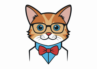beautiful color stylish card with hipster cat head in bow tie vintage style Minimalist concept vector illustration