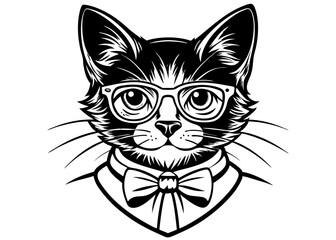 Silhouette Cute fashion Hipster Animals and pets cat, set of vector icons bear portrait Isolated on white background