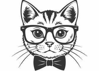 Cat illustration in a cute style, Cute fashion Hipster Animals and pets cat, set of vector icons bear portrait. Vector illustration
