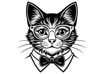 Silhouette Cute fashion Hipster Animals and pets cat, set of vector icons bear portrait Isolated on white background