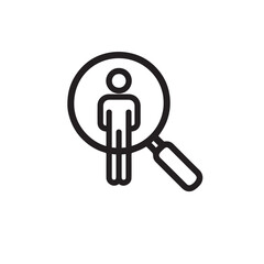Black and White Icon of Person Under Magnifying Glass