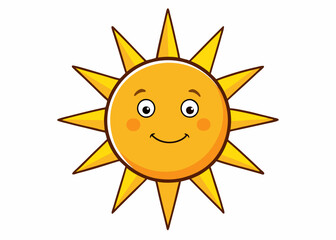 Happy smiling sun, funny sticker, summer symbol, weather sign, logo design, childish clip art element. Hand drawn vector illustration