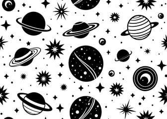 Space doodle kids seamless pattern ,Spaceships seamless repeat pattern design vintage style Minimalist concept vector illustration