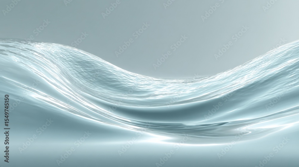Poster Abstract flowing water wave with smooth curves and glossy surface in soft light creating a calming and serene aquatic scene