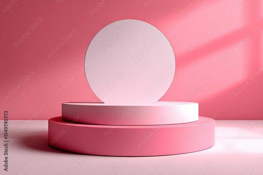Aufkleber elegant pink minimalistic abstract geometric photo with circular shapes on a pastel pink background 