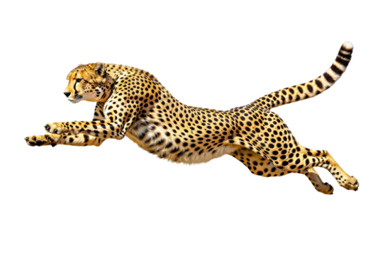 Leaping cheetah in full stretch side view