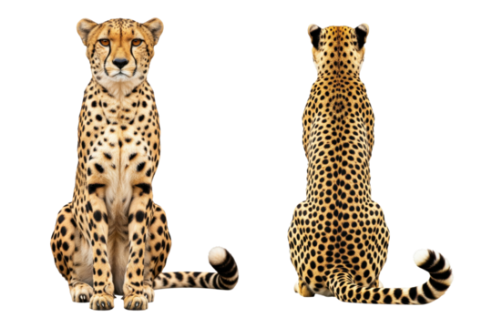 Cheetah sitting front and back view