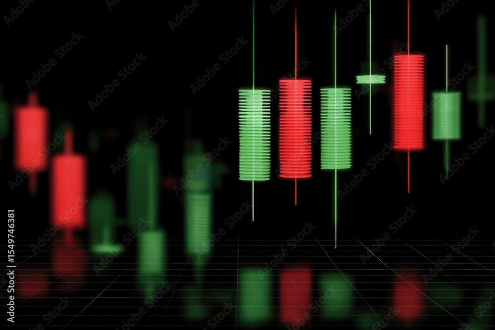 Aufkleber vibrant financial stock market candlestick chart with red green indicator bars and dynamic technical