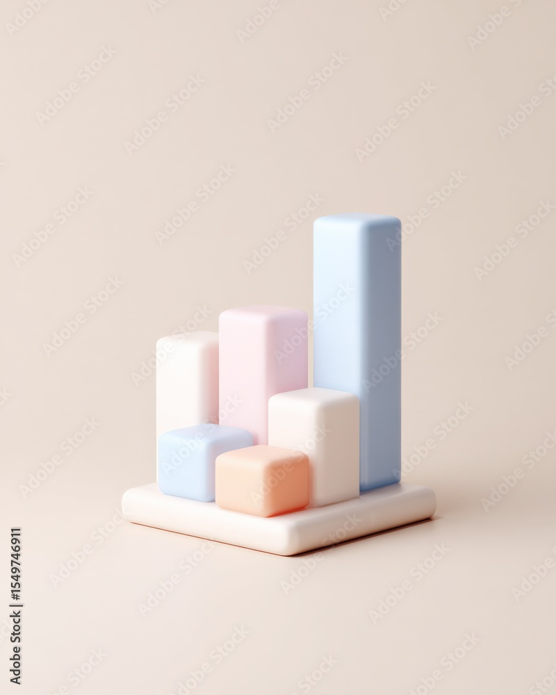 Aufkleber Minimalist pastel colored bar chart with seven vertical bars on a square base representing data visualization and growth in a modern style