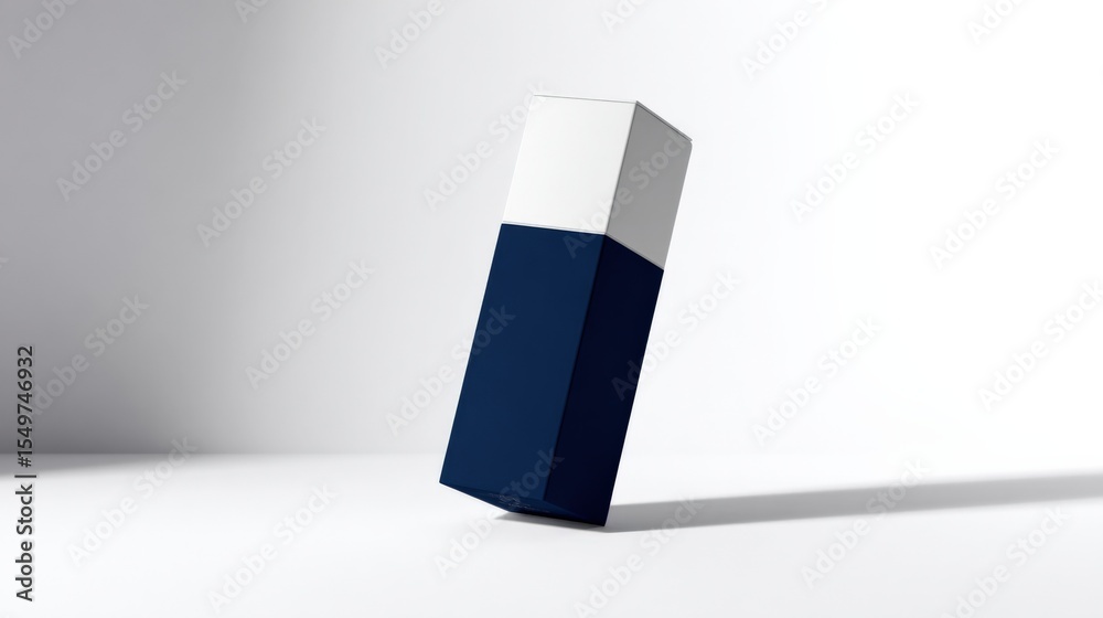 Poster modern minimalist pen in white and dark blue color block design on light gray background for station