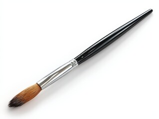 Fototapeta premium Artistic paintbrush with black handle and brown bristles isolated on white background perfect for painting supplies art tools and creative projects