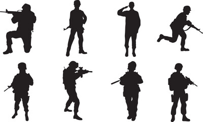 Army Silhouette vector collection. Soldier Silhouette set vector illustration
