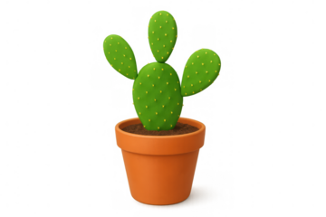 3d illustration of a stylized green cactus growing in an orange terracotta pot, isolated on a transparent background