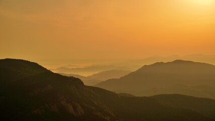 Beautiful mountain ridge and sunrise scenery in Korea