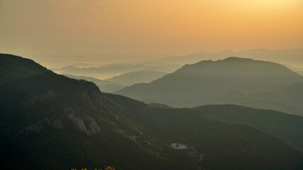 Beautiful mountain ridge and sunrise scenery in Korea