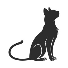 Minimalist Black Cat Silhouette Vector, White Background