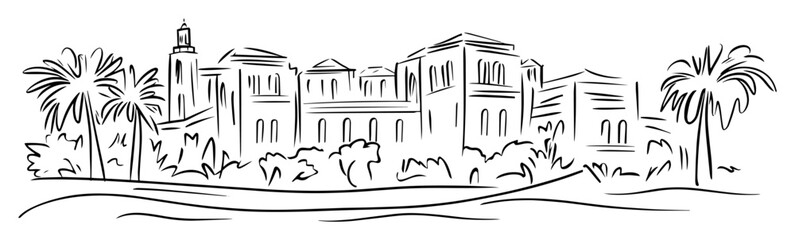 rabat skyline with palm trees and fortress walls © Mago