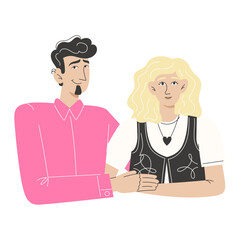 Fototapeta premium Flat Style Illustration of Modern Young Couple with Piercings and Trendy Outfits