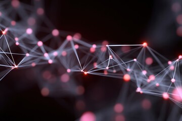 Networked red nodes connected by gray lines form a complex structure against a blurred black background