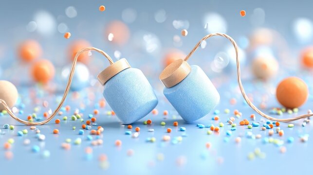 Two Light Blue Decorative Jars with String