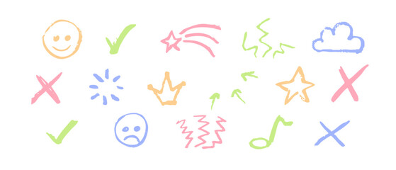 A set of colorful hand drawn ui elements like arrows, stars, and circles for annotation and emphasis.