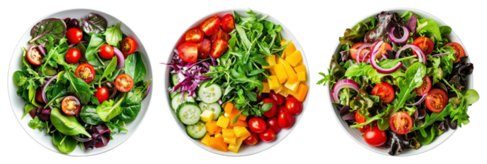PNG Fresh vibrant colorful healthy salads, element set on transparent background