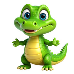 Fototapeta premium Adorable 3D Cartoon Crocodile Dinosaur with Big Eyes, Standing Pose, isolated on transparent background PNG