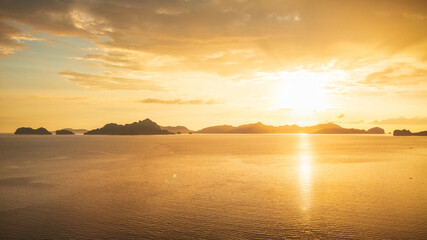 Sunset Over Cliffs of Corong Corong Bay, El Nido, Palawan, Philippines