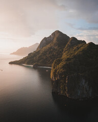 Sunset Over Cliffs of Corong Corong Bay, El Nido, Palawan, Philippines