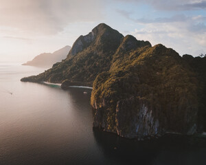 Sunset Over Cliffs of Corong Corong Bay, El Nido, Palawan, Philippines