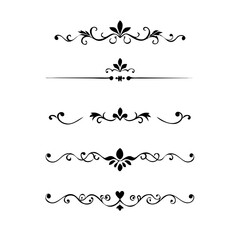 Vector dividers calligraphic line element.Set of Black Hand Drawn Rustic Doodle Design Elements. Decorative Floral Swirls, Scrolls, Text Frames, Dividers. Vintage Vector Illustration. 
