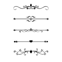 Vector dividers calligraphic line element.Set of Black Hand Drawn Rustic Doodle Design Elements. Decorative Floral Swirls, Scrolls, Text Frames, Dividers. Vintage Vector Illustration. 
