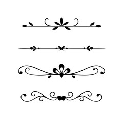 Vector dividers calligraphic line element.Set of Black Hand Drawn Rustic Doodle Design Elements. Decorative Floral Swirls, Scrolls, Text Frames, Dividers. Vintage Vector Illustration. 
