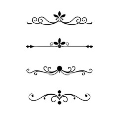Vector dividers calligraphic line element.Set of Black Hand Drawn Rustic Doodle Design Elements. Decorative Floral Swirls, Scrolls, Text Frames, Dividers. Vintage Vector Illustration. 
