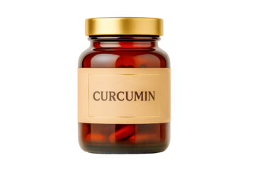 Curcumin Supplement Bottle On Transparent Background For Energy And Brain Health Product Visuals. Concept Of Cognitive Support, Daily Performance Boost, Wellness Nutrition, And Dietary Supplements