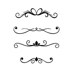 Vector dividers calligraphic line element.Set of Black Hand Drawn Rustic Doodle Design Elements. Decorative Floral Swirls, Scrolls, Text Frames, Dividers. Vintage Vector Illustration. 

