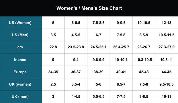 Men and Women Global Shoe Size Chart US UK EU CM Conversion Table