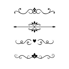 Vector dividers calligraphic line element.Set of Black Hand Drawn Rustic Doodle Design Elements. Decorative Floral Swirls, Scrolls, Text Frames, Dividers. Vintage Vector Illustration. 

