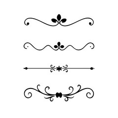 Vector dividers calligraphic line element.Set of Black Hand Drawn Rustic Doodle Design Elements. Decorative Floral Swirls, Scrolls, Text Frames, Dividers. Vintage Vector Illustration. 
