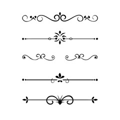 Obraz premium Vector dividers calligraphic line element.Set of Black Hand Drawn Rustic Doodle Design Elements. Decorative Floral Swirls, Scrolls, Text Frames, Dividers. Vintage Vector Illustration. 