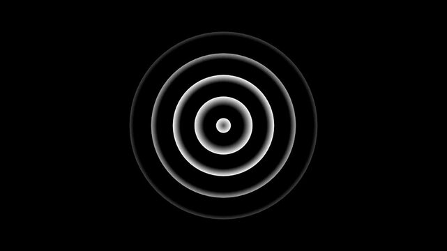 Digital radio waves screen animation on black background.Radial fade wave for sound, swirl, radio and sonar. Abstract concentric graphic icon.