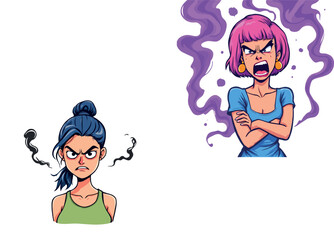 Vsai two angry cartoon women are expressing fury and rage