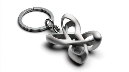 Elegant silver keychain featuring a unique, abstract design on a white background