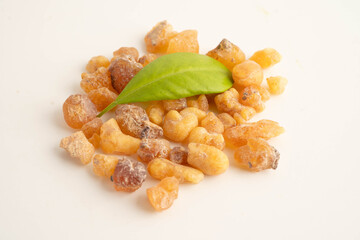 Frankincense or olibanum aromatic resin used in incense and perfumes.