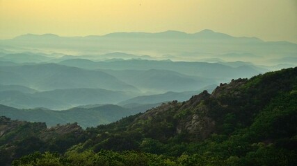 Beautiful mountain ridge and sunrise scenery in Korea