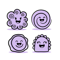 Obraz premium Cute, Whimsical Purple Characters with Smiling Faces in Playful Designs and Shapes